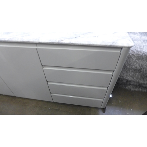 1541 - A grey high gloss sideboard with marble effect top