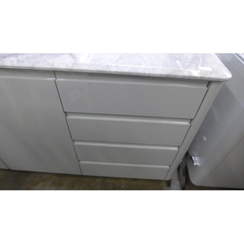 1542 - A grey high gloss sideboard with marble effect top