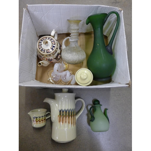 1007 - Four items of glass, a teapot and a three piece tea service **PLEASE NOTE THIS LOT IS NOT ELIGIBLE F... 