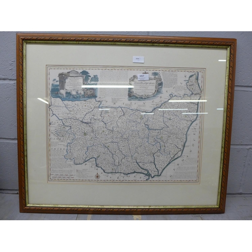 1017 - A map of Suffolk, framed