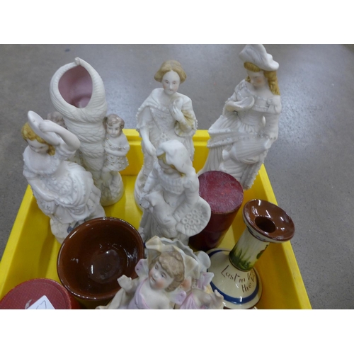 1030 - Two pairs of bisque figures, one a/f, fairings and other china, etc. **PLEASE NOTE THIS LOT IS NOT E... 