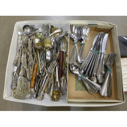 1031 - A collection of plated flatware, modern cutlery, two boxed sets, etc.