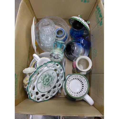 1033 - Three boxes of mixed glassware, stoneware, metalware and china **PLEASE NOTE THIS LOT IS NOT ELIGIBL... 