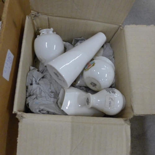 1052 - Two boxes of mixed china and a box of crested china including Goss **PLEASE NOTE THIS LOT IS NOT ELI... 