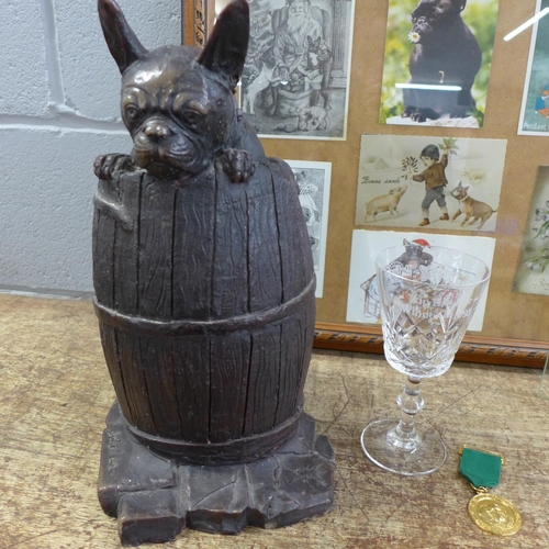 798 - A collection of French bulldog related items including a John Lee signed resin sculpture, framed pos... 