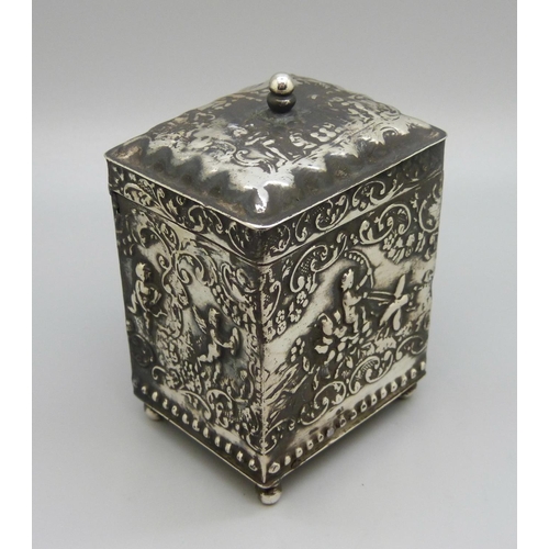 814 - A German silver tea caddy, London import mark for 1905, Berthold Muller, 98g, 8.5cm