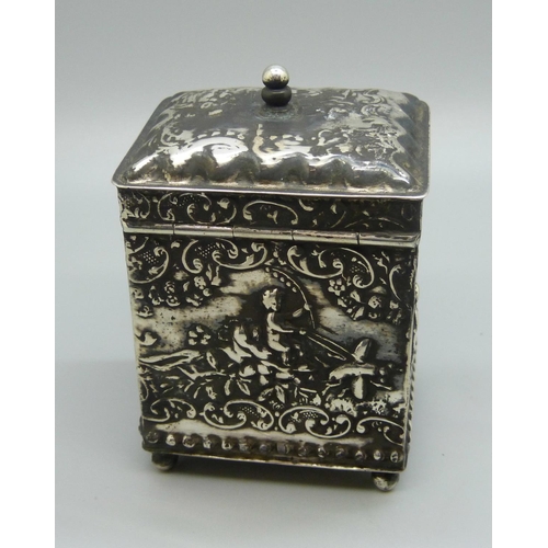 814 - A German silver tea caddy, London import mark for 1905, Berthold Muller, 98g, 8.5cm