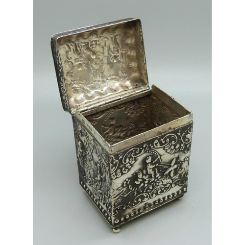 814 - A German silver tea caddy, London import mark for 1905, Berthold Muller, 98g, 8.5cm