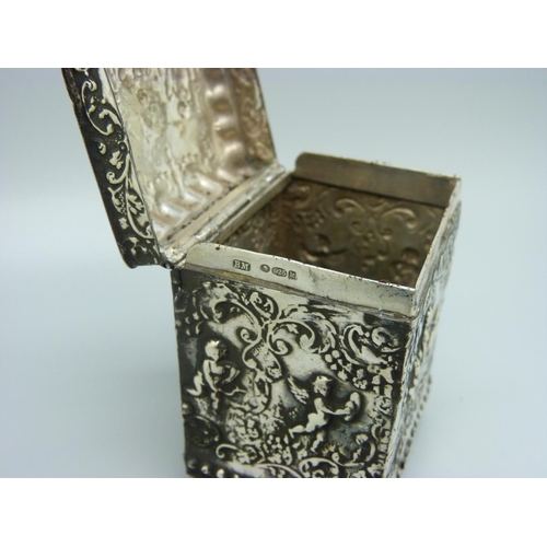 814 - A German silver tea caddy, London import mark for 1905, Berthold Muller, 98g, 8.5cm