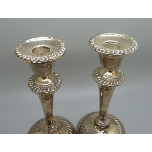 818 - A pair of silver candlesticks, a/f, 18.5cm