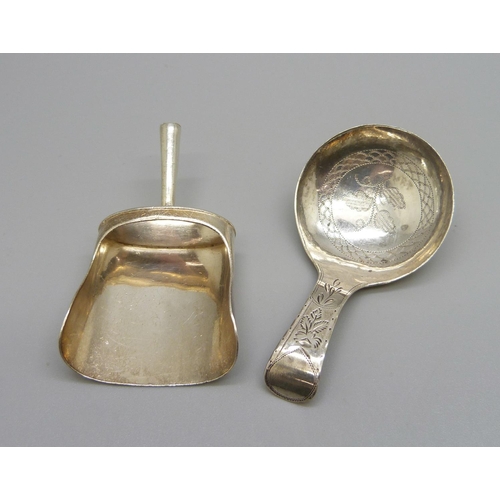 825 - A George III silver caddy spoon, Birmingham 1810, Joseph Willmore, and one other George III silver c... 