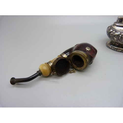 842 - A Ronson Crown table lighter, (reg. no. 850881), and a Bruyer pipe