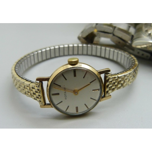 852 - A lady's 9ct gold Rotary wristwatch and other wristwatches in an onyx jewellery box