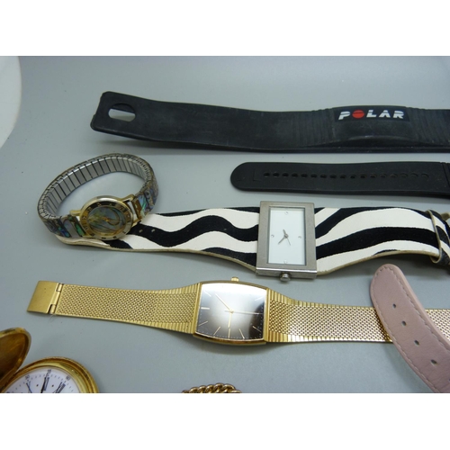 855 - Wristwatches including Casio and Timex, pocket watches, a Hong Kong Police fob/belt watch, etc.