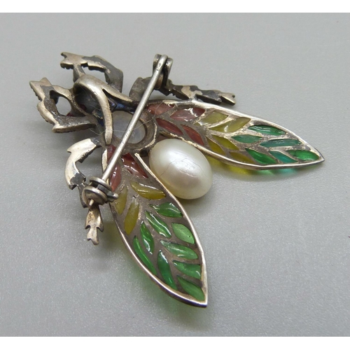 881 - A silver plique-a-jour 'bug' brooch