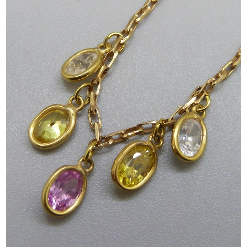 913 - A 9ct gold, gem-set necklace, 5.3g