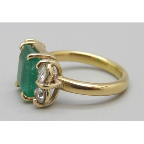 926 - An 18ct gold, emerald and diamond ring, emerald approximately 3ct weight, 6.6g, N