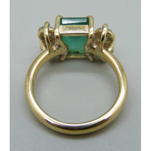 926 - An 18ct gold, emerald and diamond ring, emerald approximately 3ct weight, 6.6g, N