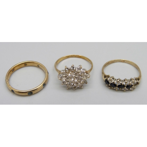 937 - Three 9ct gold rings, a/f, 5.9g