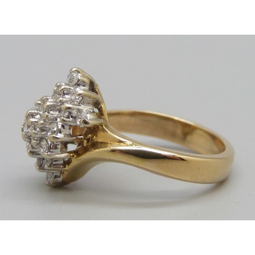 938 - A 14ct gold and diamond ring, 5.6g, L