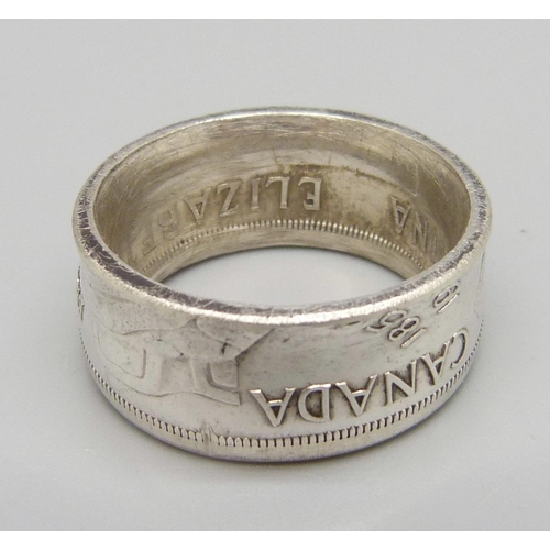 951 - A ring made from a Canadian silver $1 coin, W