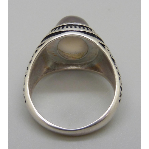 956 - A silver gilt and cabochon stone ring, S