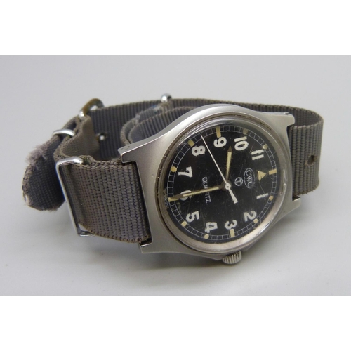 963 - A CWC quartz black dial military issue wristwatch, (circa 1980-1982)