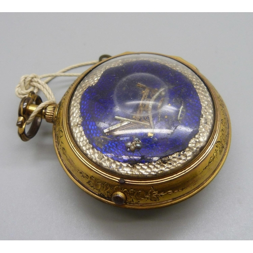 969 - A pair cased verge pocket watch, the movement marked J. Gregory, London, enamel and decoration on ca... 