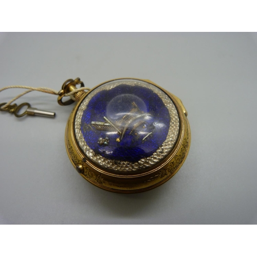 969 - A pair cased verge pocket watch, the movement marked J. Gregory, London, enamel and decoration on ca... 