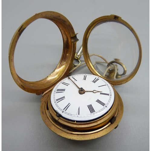 969 - A pair cased verge pocket watch, the movement marked J. Gregory, London, enamel and decoration on ca... 