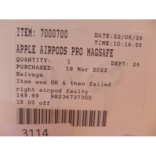 3114 - Apple Airpods Pro Magsafe (model no.:- MLWK3ZM/A), original RRP £164.99 + VAT (262-229)  * This lot ... 