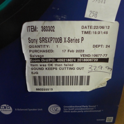 3158 - Sony Audio Wireless Speaker (model no.: SRSXP700B), original RRP £329.99 + VAT, (258-196)   * This l... 