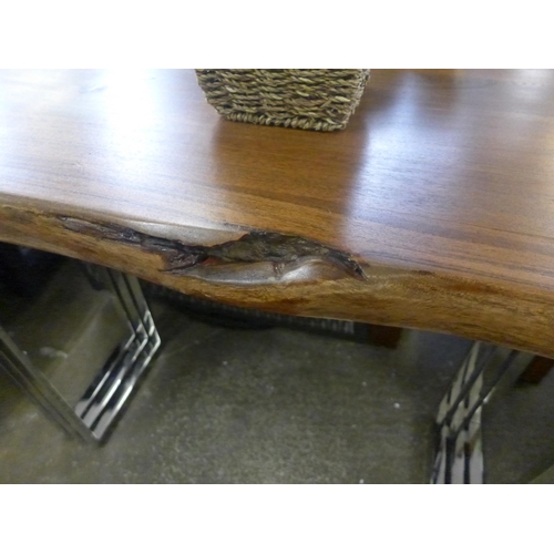 1563 - A Live edge console table with chromed steel legs