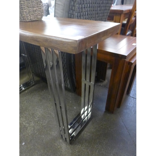 1563 - A Live edge console table with chromed steel legs