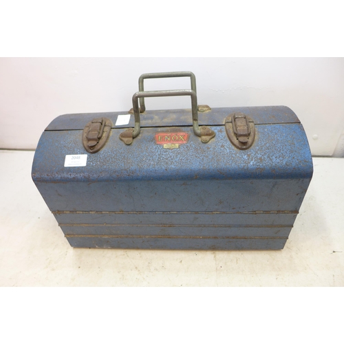 2048 - Enox vintage (1950's/60's) 50cm cantilever tool box with quantity of mixed tools, mostly sockets and... 