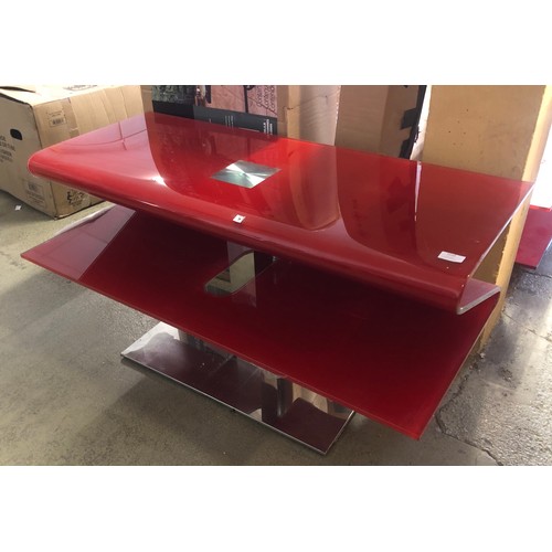 1995 - Three low glass and chrome red swivel TV units