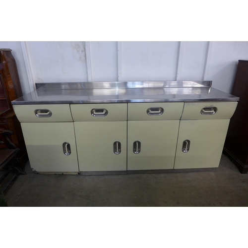 219 - A 1950's English Rose painted stainless steel kitchen unit