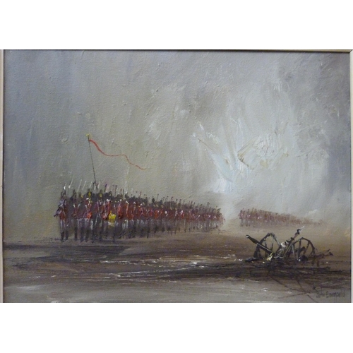 301 - John Bampfield, military scene, oil on canvas, framed