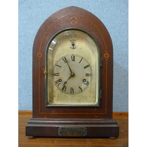 338 - A late 19th/early 20th Century German mahogany lancet shaped bracket clock