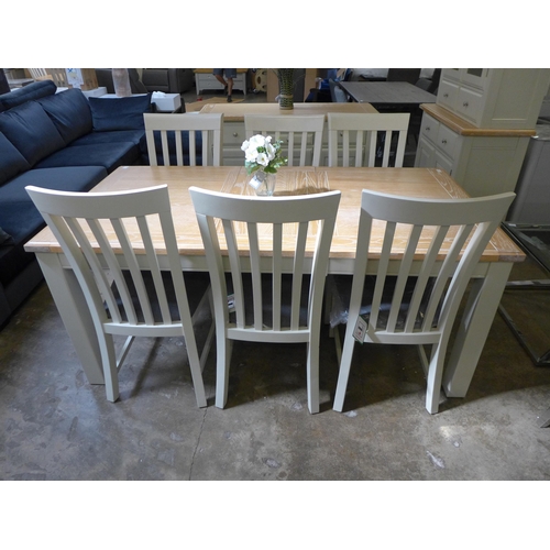 1308 - A washed oak and stone dining table and six chairs