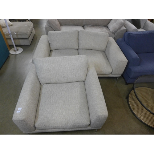 1356 - A champagne textured weave oversized armchair and two seater sofa, both on chrome legs