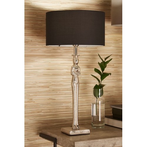 1358 - A Pose statue silver table lamp with a black shade, H 52cms (30-774-B039)   #