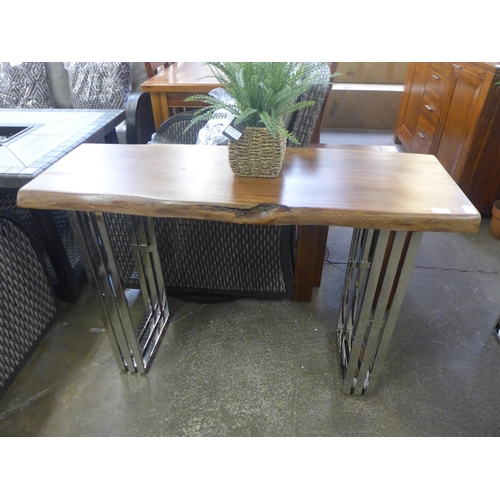 1403 - A Live edge console table with chromed steel legs