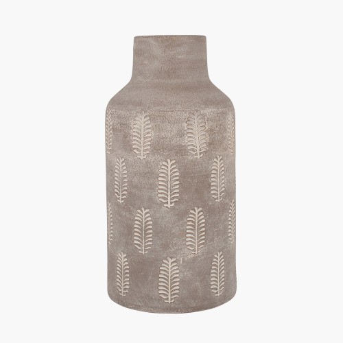 1422 - A fern textured stone grey stoneware vase, H 31 cms (70-61420)   #