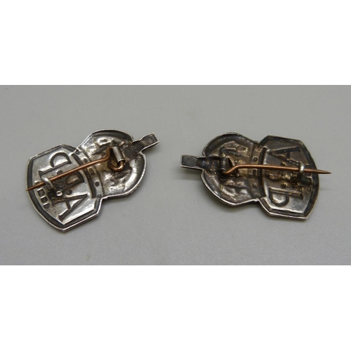 1035 - Two silver ARP badges