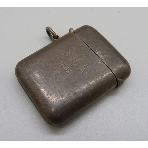 1046 - A hallmarked silver vesta case, Goldsmiths & Silversmiths Company, Birmingham 1912, with initials an... 