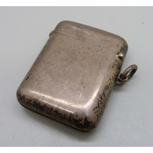 1046 - A hallmarked silver vesta case, Goldsmiths & Silversmiths Company, Birmingham 1912, with initials an... 