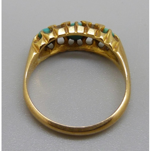 1048 - A late Victorian 18ct gold, turquoise and diamond ring, Chester 1899, 3.3g, K/L