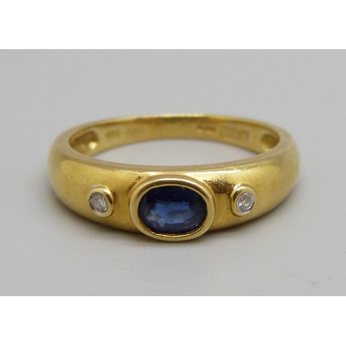 1049 - An 18ct gold, diamond and sapphire ring, 3.4g, N