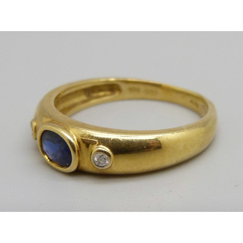 1049 - An 18ct gold, diamond and sapphire ring, 3.4g, N